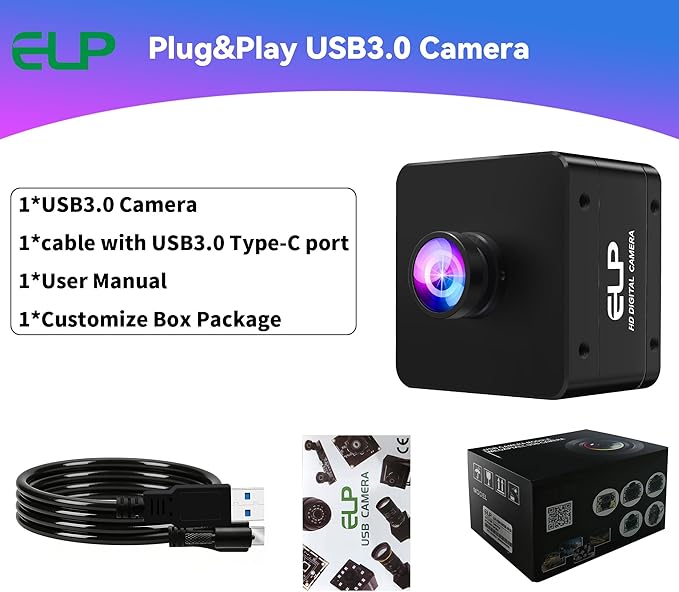 ELP High Speed USB Camera 1080P/230fps 4K/60fps 12MP/30fps Mini UVC USB3.0/2.0 Lightburn Cameras for Windows Linux Mac Pi Wide Angle 88°(H) IMX577 Webcam for PC Jetson Nano