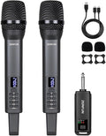 Rechargeable Wireless Microphones Dual Pro Handheld Cordless Mics System Dynamic with Echo Treble BASS VOL Control for Karaoke Singing Church Party 1/4'' Output D240 Grey