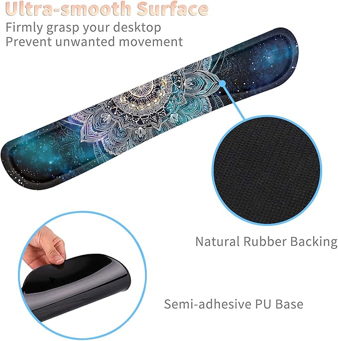 Keyboard Wrist Rest and Mouse Pad Wrist Support Set with CoastersErgonomic Gaming Mousepad for Home Office Working Studying Easy Typing &amp Pain ReliefMandala in Galaxy