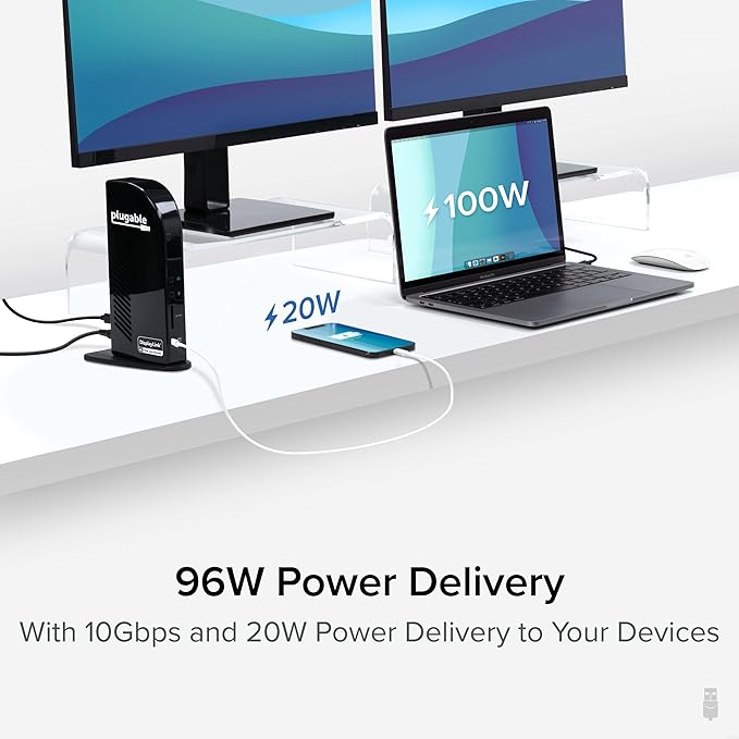 Plugable 13-in-1 USB C Docking Station 4K Triple Monitor with 100W Power Delivery | USB C Dock for Windows Mac ChromeOS Thunderbolt | Driver Required | 3X HDMI and 3X DisplayPort (UD-ULTC4K)