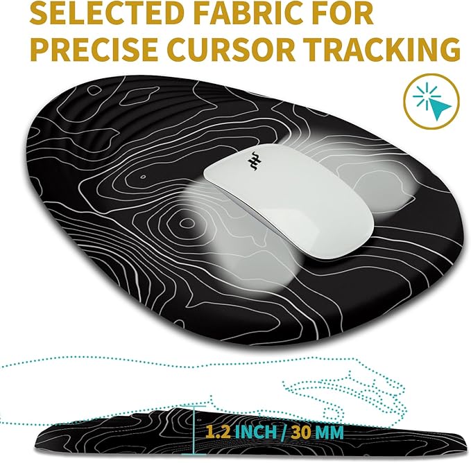 Hokafenle Ergonomic Mouse Pad Wrist Support with Stepped-wedge Design Wrist Rest Pain Relief Mousepad Filled with Memory Foam Carpal Tunnel Mousepad for Wireless Mouse(12x8 inch Topographical Line)