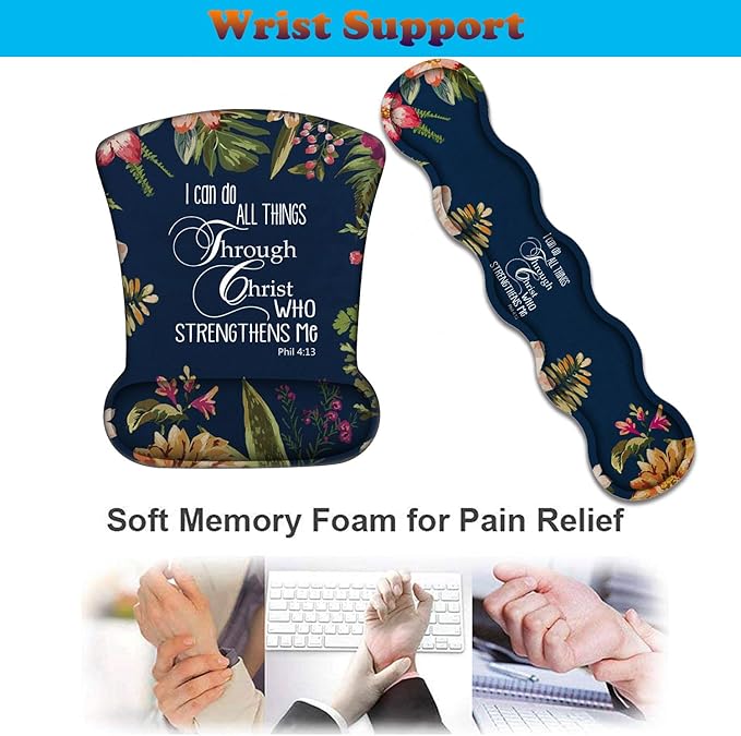 3 in 1 Keyboard Wrist Rest + Mouse Pad and Coaster Ergonomic Gel Mouse Pad and Keyboard Pad Set Comfortable Lightweight for Easy Typing Pain Relie Bible Verse Phil 4-13