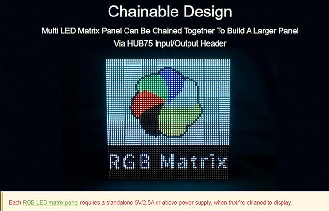 RGB LED Matrix Panel 64×32 2048 DOTS Pixels 3mm PitchCompatible with Arduino/Raspberry Pi Pico/ESP32Allow Displaying Text Colorful Image Animation Adjustable Brightness Chainable Design