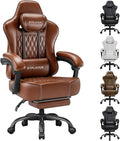 GTPLAYER Big and Tall Gaming Chair with Footrest Ergonomic Office Desk Chair with 4.4in Thick Cushion and Wide Wingless Seat Comfortable Leather Computer Chair Predator Series Chocolate Brown
