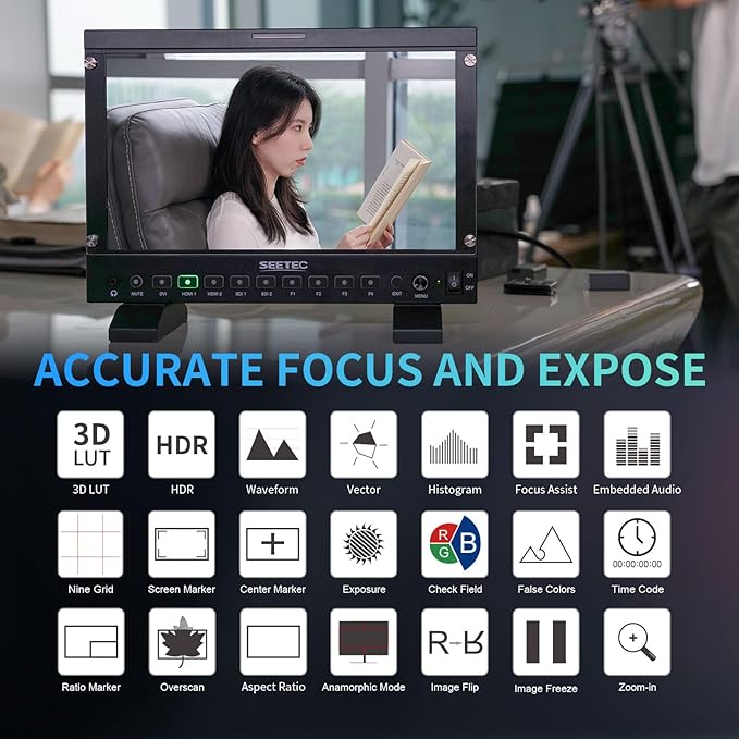 SEETEC P133 PRO 13.3 Inch 1000nit High Brightness Podcast Broadcast Monitor with Waveform 3D LUT HDR and SDI HDMI Input Output HDMI Support 4K 60