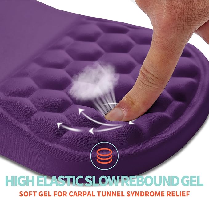 Ergonomic Mouse Pad Wrist Support with Memory Foam Massage Bulge Carpal Tunnel Pain Relief Mousepad Wrist Rest for Mouse(12x8 inch Deep Purple)