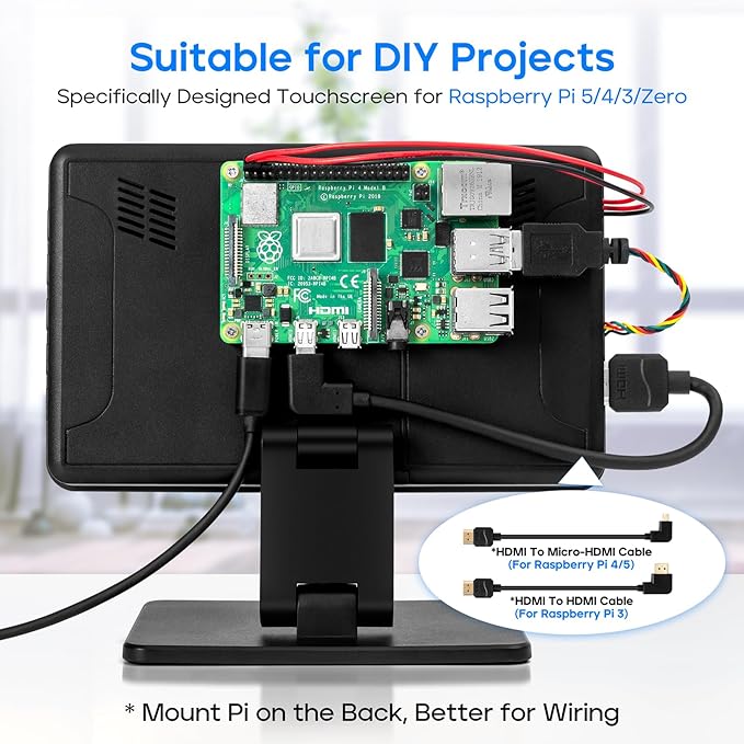 ROADOM Touch Screen Monitor with Case 7’’ Raspberry Pi Screen IPS FHD 1024×600Responsive and Smooth TouchDual Built-in SpeakersHDMI InputCompatible with Raspberry Pi/PC/Camera/Gaming/TV