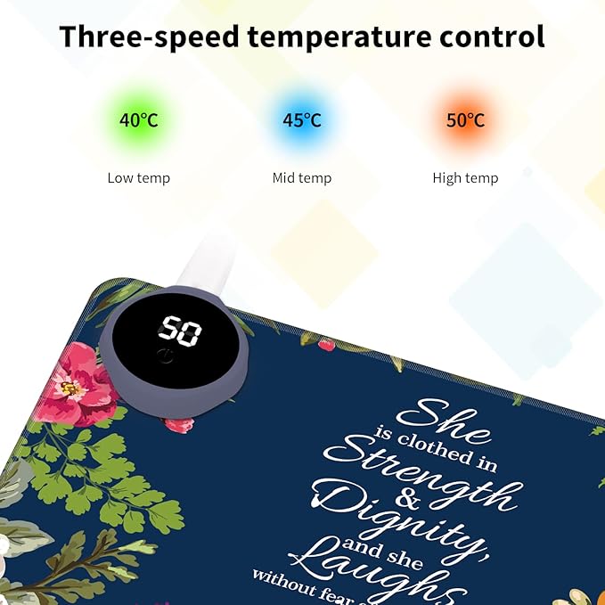 Warm Desk PadWarm Mouse Pad GamingOffice Desk Matwith 3 Levels Heated &amp 3 Hours Auto Shut - 23.6 x 14.2 inch PU Leather Laptop Keyboard Mat for Home Office Hand WarmerPsalm 31:25 Watercolor Fl