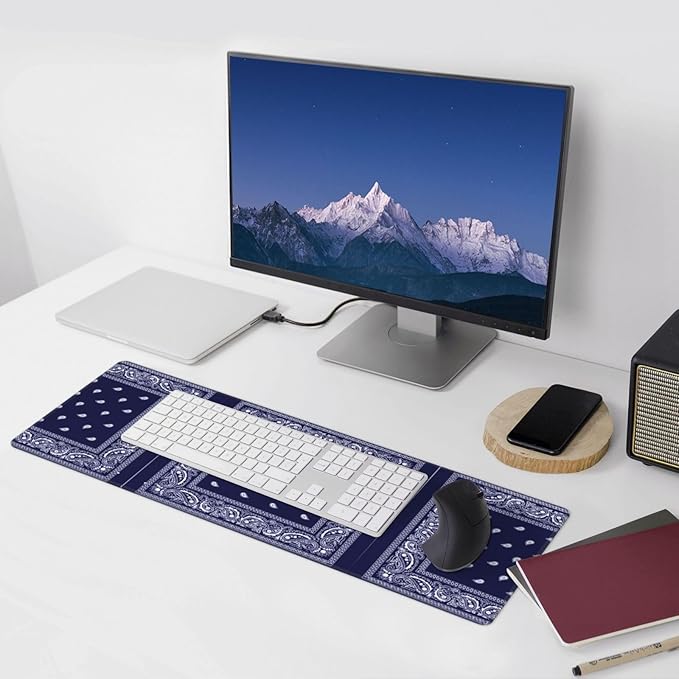 Bandana True Blue Large Mouse Pad 31.5x12 Inch Gaming Desk Mat XXL Non-Slip Rubber Base Computer Pad with Durable Stitched Edges for Work and Play