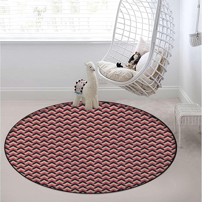 Multicolor Soft Round Area Rug for BedroomCircle Rug Shaggy Floor Mat for PlayroomTeen Room Decor for Girls Boys Pattern in Retro Colors Simple Design Diameter 39.4 in