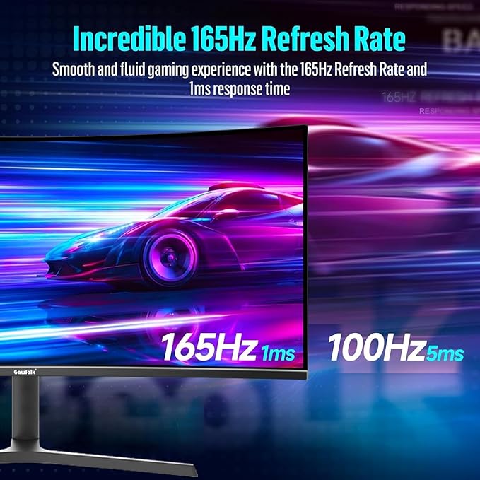 Gawfolk 34 Inch Ultrawide Curved Gaming Monitor 1500R PC Screen UWQHD 3440x1440 165hz Curved Computer Screen with FreeSync Multi-Directional Adjustable Base