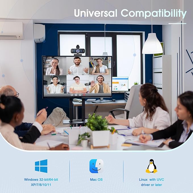 2K HD Webcam with Wide Angle Lens Privacy CoverAuto Light Correction and Noise-Canceling Mic Plug &amp Play USB Camera for Mac/Laptop/PC Compatible with Zoom Skype Teams