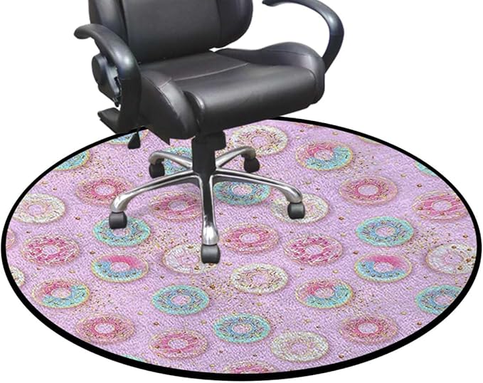 Pink Rugs Soft Non-Slip Indoor Outdoor Bedroom Home Decor Carpet Mat Yoga Mat Runner Rugs Doormat Round Rug Sweet Delicious Donuts Stars Background Diameter 39.4 in