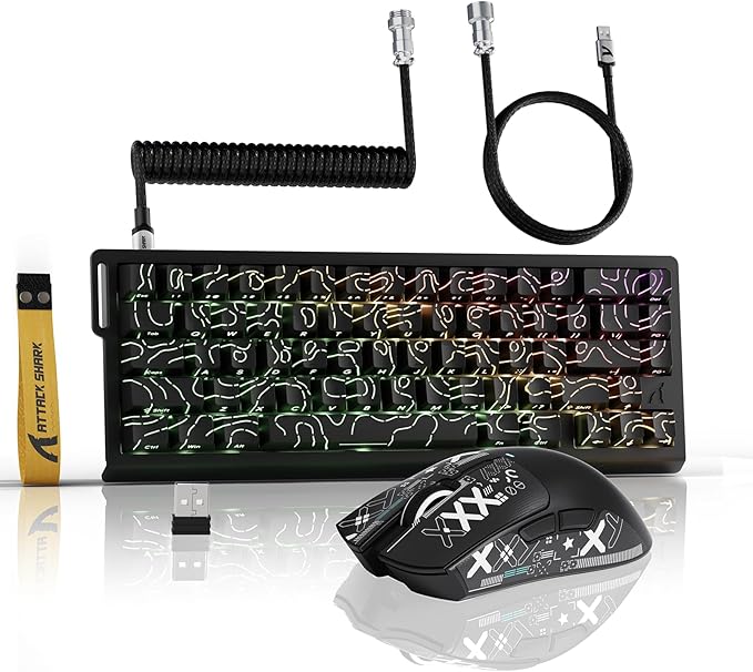 ATTACK SHARK X11 &amp X68 PRO HE Wireless Gaming ComboRapid Trigger Hall Effect Magnetic Switch 8K KeyboardUltra-Light 22K DPI PAW3311 Optical Sensor MouseRGB Backlit Tri-Mode with Coiled Cable-Bl