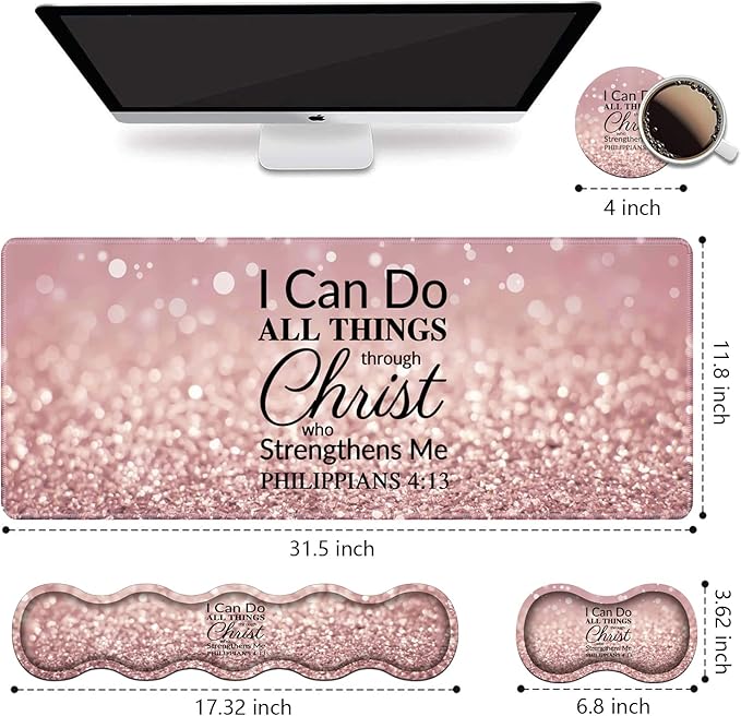 Ergonomic Keyboard Wrist Rest &amp Mouse Pad Wrist Rest SetLarge XXL Gaming Desk Mat 31.5x 11.8 Non-Slip BaseMemory Foam Easy Typing Pain Relief for Office &amp HomeQuote Bible Verse Philippi