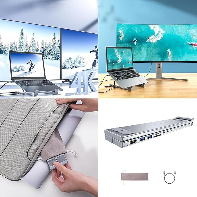 8-in-1 USB C Laptop Docking Station Stand USB C Dock Tablet Stand with 4k HDMI 2 USB 3.0 Pd 100w Universal Dock Station for Offices Desks Cafes Plug and Play (1Pcs)