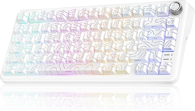 RedThunder K75 Wireless Mechanical Keyboard CNC Knob Tri-Mode BT5.0/2.4GHz/USB-C Hot Swappable Custom Pre-lubed Linear Coconut Switches Gasket Structure RGB Gaming Keyboard White Contour Lines