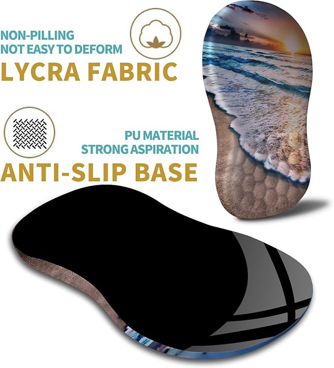 Hokafenle Ergonomic Mouse Pad Wrist Support with Massage Design Wrist Rest Pain Relief Mousepad with Memory Foam&ampNon-Slip PU Base Mouse Pads for Wireless Mouse &amp Desk (12x8 inchSunrise Beac