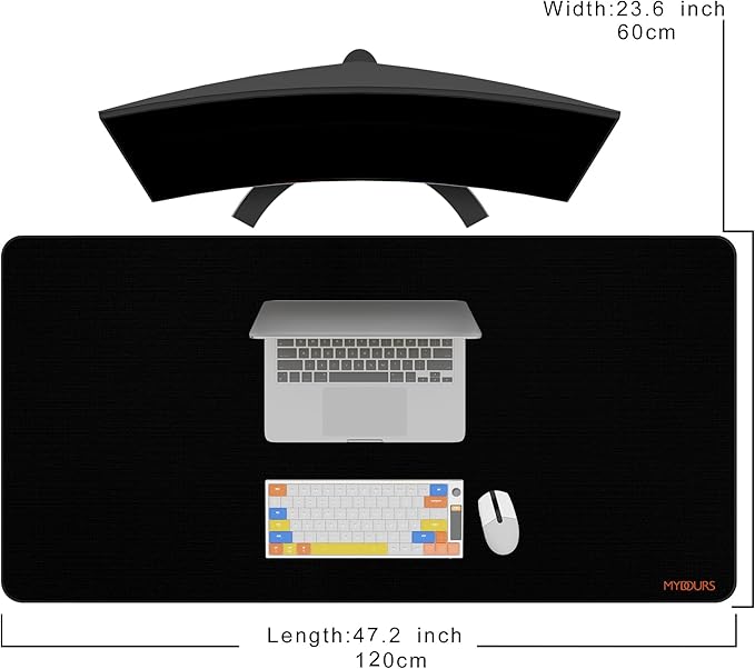 Mydours 48 x 24 Large Gaming Mouse Pad Oversized Keyboard Mouse Mat with Stitched Edge XXL Non-Slip Rubber Base Computer Mousepad for Full Desk Extended Desk Mat for Gamer Office &amp Home Bla
