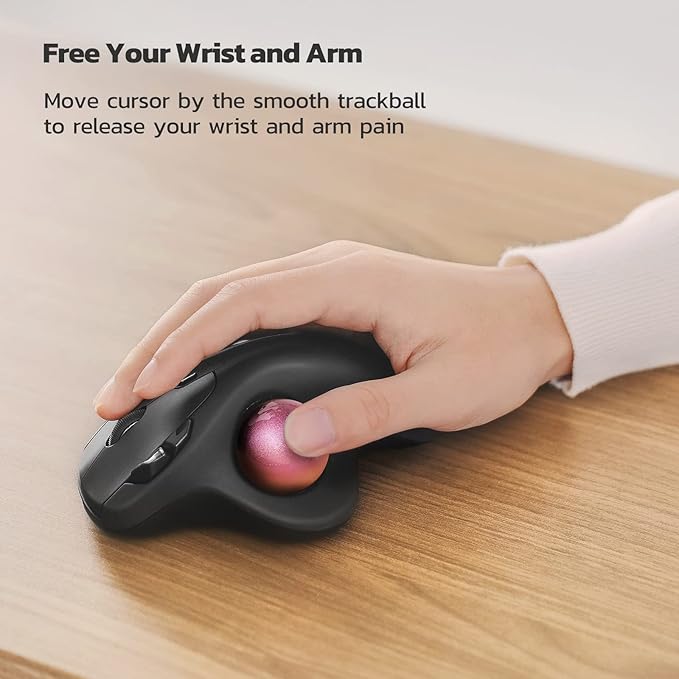 Nulea M501 Wireless Trackball Mouse Rechargeable Ergonomic Thumb-Controlled Smooth Precision 3-Device Connect (Bluetooth/USB) Fits PC Laptop Mac Windows（Dusty Pink）