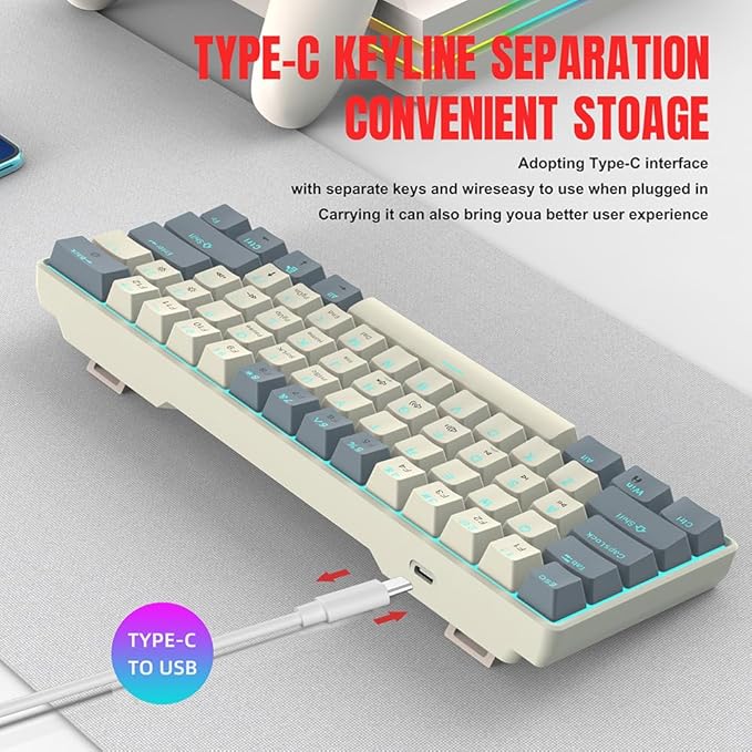 Docooler 60% Wired Keyboard 61-Key RGB Gaming Keyboard 61 Keys Hot-Swap Compact Mechanical Keyboard Linear Red Switch for Gaming &amp Office Wired Computer Keyboard Ergonomic - Ice Blue