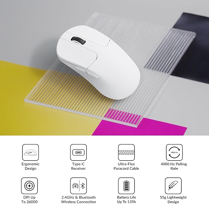 Keychron M3 Mini 4K Wireless Bluetooth 5.1/2.4 GHz/Wired Optical Mouse Ultra-Lightweight 55g Programmable PixArt 3395 Sensor with up to 26000 DPI/ 650 IPS for Windows Mac Linux - White