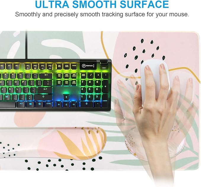iCasso Desk Pad Mat Big Ergonomic Mouse Pad+ Keyboard Pad+Wrist Rest Easy Typing Pain Relief 3Pcs (35.4×15.7 in) Keyboard Mat Desk Mat for Keyboard and Mouse (Morlandi)