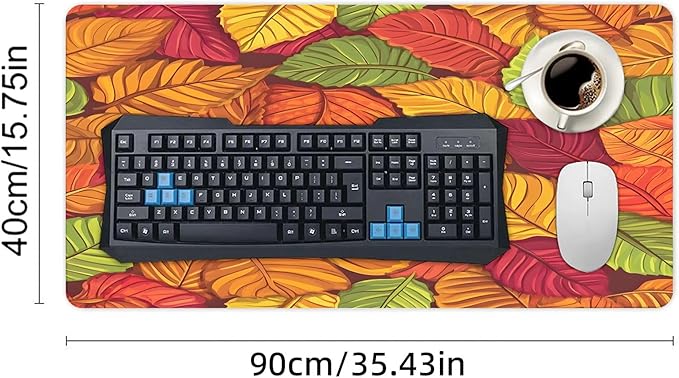 XXL Gaming Mouse Pad Autumn Fall Maple Leaves Large Desk Mat Protector for Desktop Anti-Slip Rubber Extended Computer Keyboard Mat Writing Pad Mousepad for Work Office Home15.7 * 35.4 in A-686