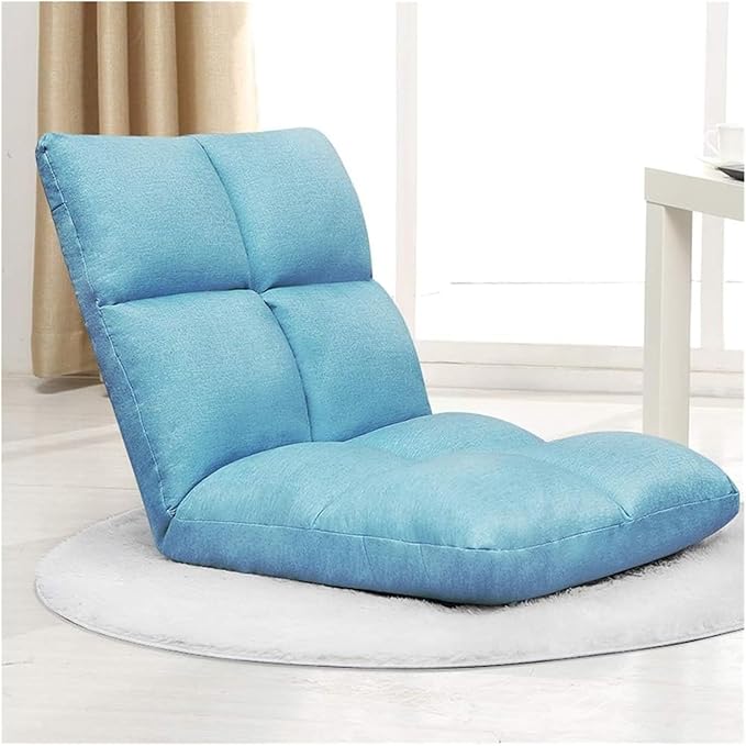 ELEFOCUS Folding Sofa Chair Folding Floor Chair Computer Chair On Single Bed 5 Speed Adjustment for Bay Window Bedroom(Sky Blue)