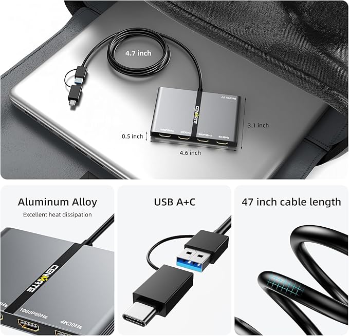 USB A/C 3.0 to 4xHDMI Adapter Support Mirror/Extend Mode Compatible with Mac/Win5-in-1 USB C Docking Station(4K30Hz x2+1080P60Hz x2+Type C 3.0) 4 Monitor Docking Station with 4 HDMI