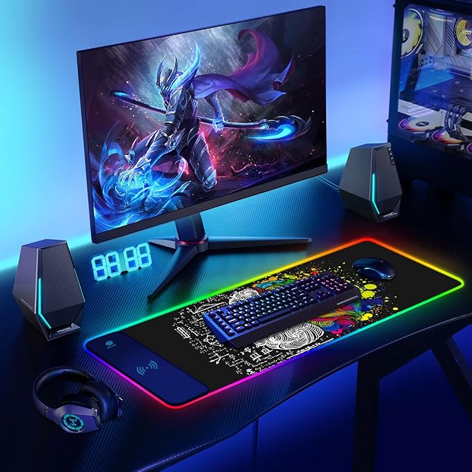 ToLuLu RGB Gaming Wireless Charging Mouse Pad 7.5/10/15W 10 Light Modes LED Mouse Pad Computer Keyboard Mat Mousepad 800x300x4MM Extended Large Desk Mat for Gaming MacBook Laptop PC Human Brain