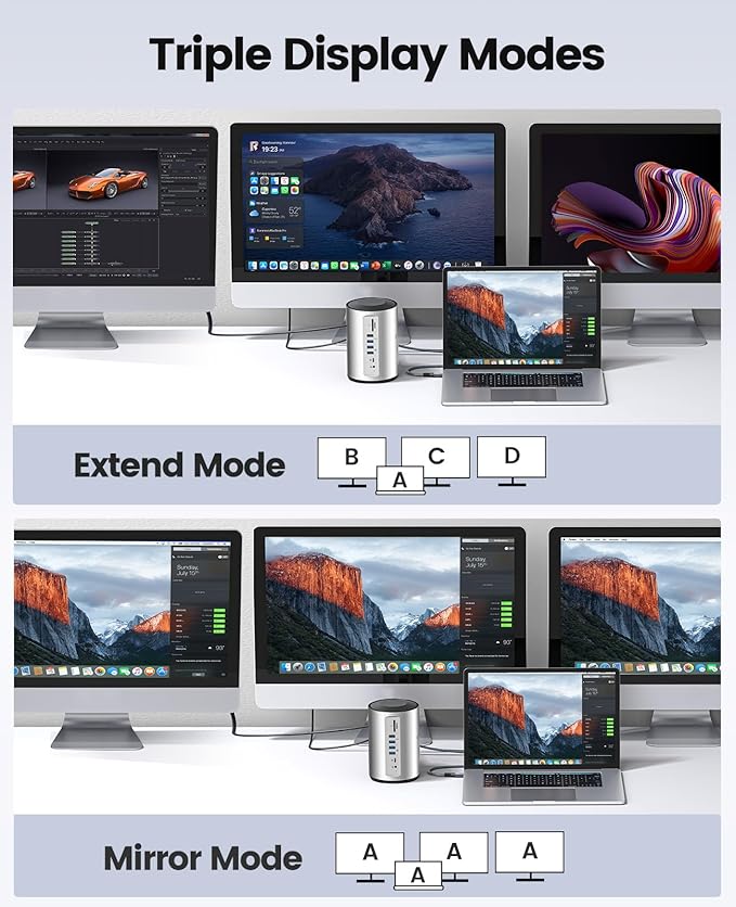 ORICO USB-C Triple Monitor Docking Station with 3 HDMI Ports 15-in-1 USB C Laptop Dock for MacBook Pro M1/M2/Windows 7 USB Ports Ethernet100W PD SD/TF Card Reader 3.5mm Audio (Silver)