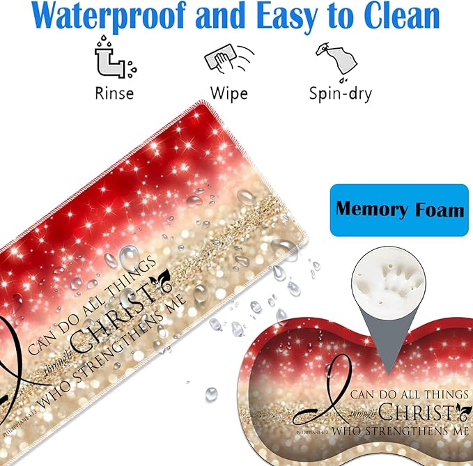 3 Piece Mouse Pad Set with Stitched Edge Large Anti-Slip Mouse Pad Desk Pad Keyboard Pad + Wrist Rest Pad + Coaster Memory Foam Wrist Rest for Office/Home - Bible Verse Pink Philippians 4-13