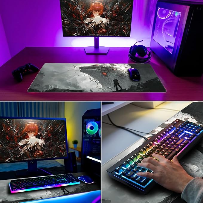 RGB Anime Mouse Pad Water Resist Keyboard PadMouse Pads with Non-Slip Rubber BaseOffice Computer Key Board Mousepad Computer Keyboard Mousepads Mat 800 x 300mm / 31.5×11.8 inches (3)