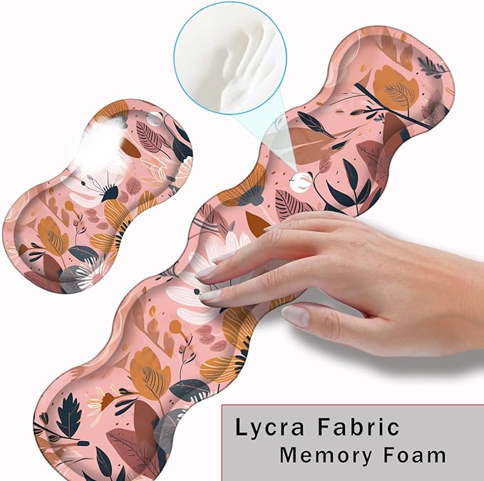 Keyboard Wrist Rest and Mouse Pad with Wrist Support Set Ergonomic CoasterMemory FoamEasy Typing Pain ReliefLarge XL Desk Mat 31.5x 11.8Pink Floral