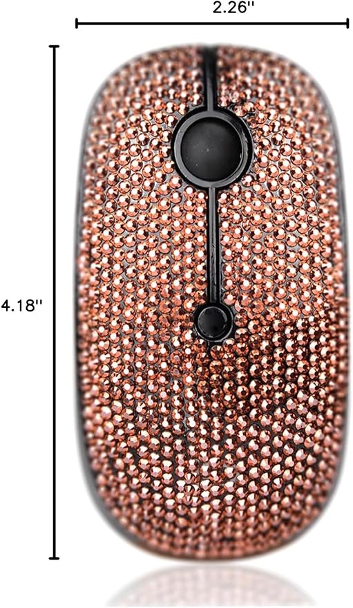WONGS Luxury Austrian Bling Crystal Diamond Rhinestone USB Slimline Flat Wireless Mouse with 3 Adjustable DPI Sparkly Flat Mice for Laptop PC Notebook Gifts - Rose Gold