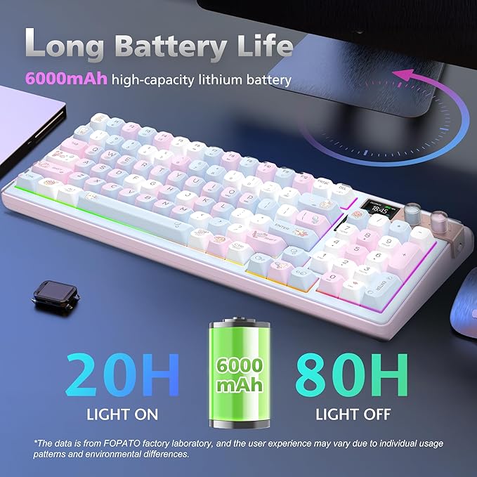 H98 Wireless Mechanical Keyboard96-Key Hot-Swappable Wired Gaming KeyboardTri-Mode Bluetooth 5.0 2.4G USB-C1.14 Color ScreenDouble Knob6000mAhRGBPBT Keycaps for PC Mac iPad-Pink