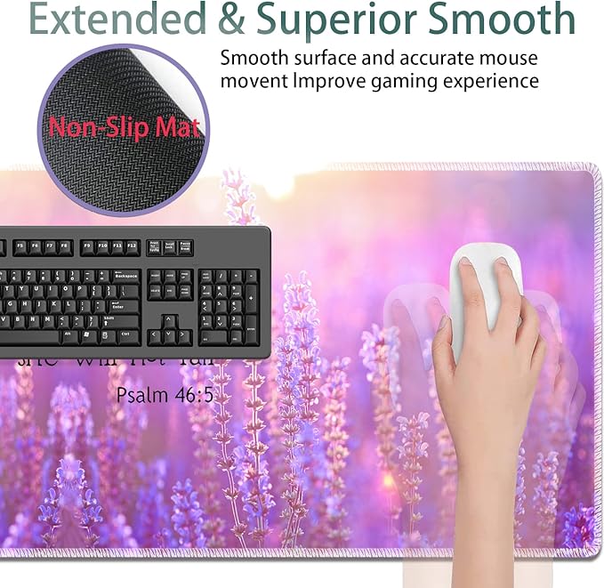 Large Gaming Mouse Pad + Keyboard Wrist Rest + Wrist Support + Coaster Set Memory Foam Ergonomic for Easy Typing XXL Extended Gaming Mouse Pad Table Pad - Quote Bible Verse Psalm 46:5