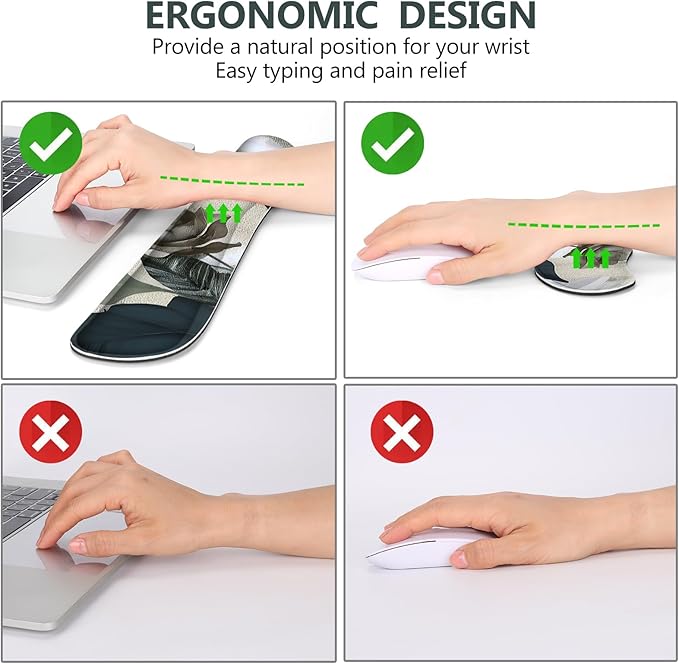 DINKY Keyboard Mouse Pad Set Large Gaming Mousepad + Memory Foam Ergonomic Keyboard Wrist Rest Support Easy Typing Pain Relief 4Pcs (35.4 x 15.7) Extended Desk Mat-Tropical Rose