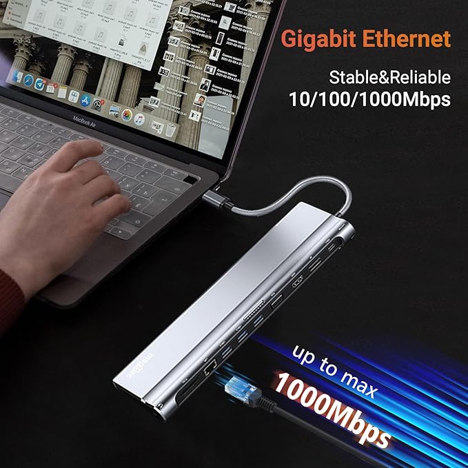 USB C Docking Station Dual Monitor 12 in 1 Laptop Docking Station 3 Monitor 4K Display with HDMI DP VGA USB 3.0 100w PD 1000Mbps LAN TF/SD Audio USB C Dock Compatible with Windows Laptop