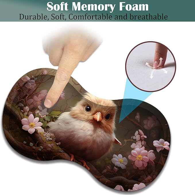 Large Game Mouse Pad + Wrist Support Pad + Coffee Coaster Desk Pad with Sewn Edges Anti-Slip Set pad Suitable for Office Work and Home - Cute Animals Birds Flowers