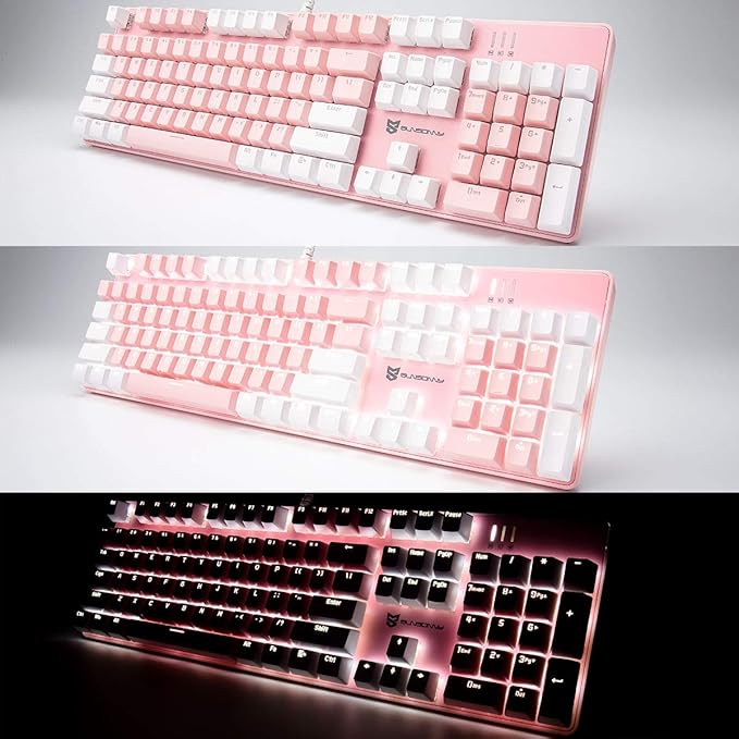 Qisan 104 Mechanical Keyboard for Gaming | Large Size USB White Backlit Gaming Keyboard Wired | US Layout Blue Switches Hot Swappable Mechanical Clicky Keyboards Compatible with PC &amp Laptop