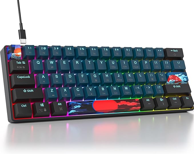 60% Mechanical Gaming Keyboard - RGB Red Switch Wired Compact 61 Keys for Windows PS4/5 Xbox