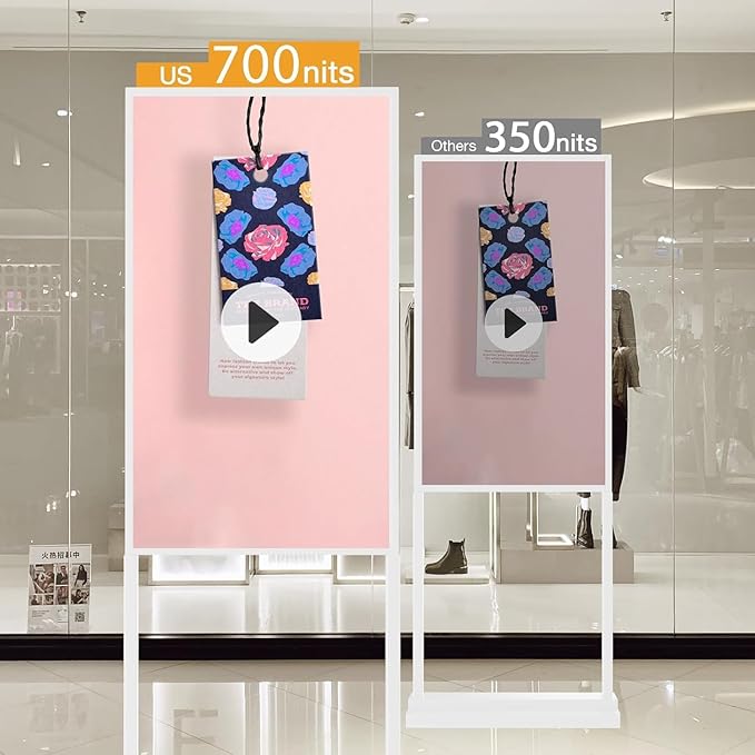 32 inch Digital Signage Kiosk 700 nits FHD Ultra-Bright Advertising Screen Floor Standing Digital Poster for Retail Displays and Trade Show Display Free Web Content Editor Android USB