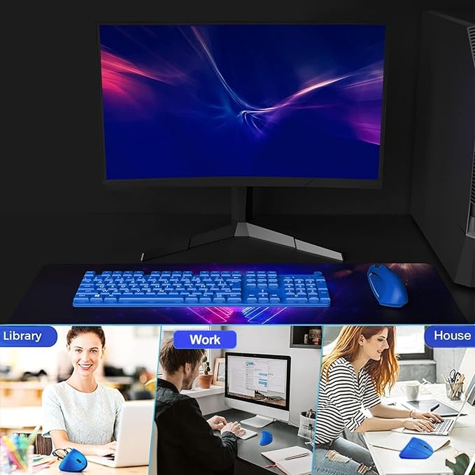 Ergonomic Mouse Wireless Rechargeable Mouse Silent for Carpal Tunnel Right Hand 2.4GHz USB Vertical Mouse Wireless for Laptop etc 3 Adjustable 800/1200/1600 DPI Blue