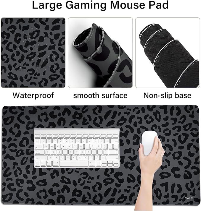 MOSISO Wrist Rest Support for Mouse Pad&ampKeyboard Set Ergonomic Large Leopard Grain Desk Mat&ampCoaster Set Non-Slip Mousepad&ampPain Relief&ampEasy Typing Cushion with Memory Foam for Home Of