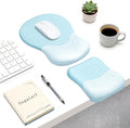 Ospelelf Mouse Pad with Wrist Rest Set Foam L-Shaped Desk Elbow Pad Ergonomic Desk Edge Cushion Anti-Slip Rubber Bottom Office Women Desk Accessories for Computer Laptop and Gaming Blue
