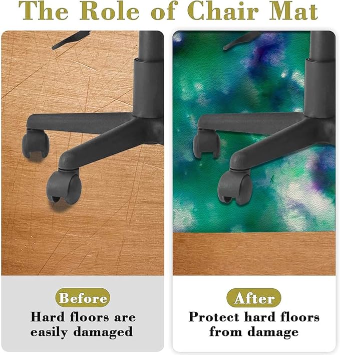 Blurry Green Black PU Leather Computer Chair Mat for Rolling Chair Lime Green Psychedelic Abstract Under Desk Low-Pile Office Rug Large Anti-Slip Multi-Purpose Abstract Diameter 55 in