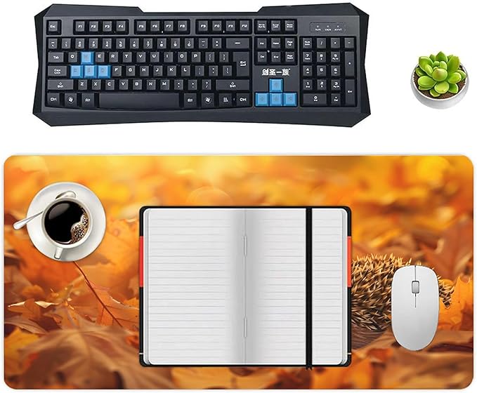 XXL Gaming Mouse Pad Animal Hedgehog Maple Leaf XXL Gaming Mouse Pad Large Desk Mat Protector for Desktop Anti-Slip Rubber Extended Computer Keyboard Mat Writing Pad 15.7 * 35.4 inB-1771
