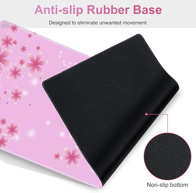 Pink Butterfly Desk Mat Florals 4 in1 Large Gaming Mouse Pad Set Ergonomics Keyboard Pad with Memory Foam Wrist Rest Extended Game Mousepad Non-Slip Desk Protector Matt Easy Typing Pain Relief